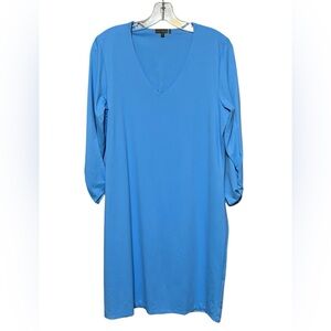 JudyP Bellisimo Dress Large Baby Blue V-Neck 3/4 Ruched Sleeve UPF 50 Travel USA
